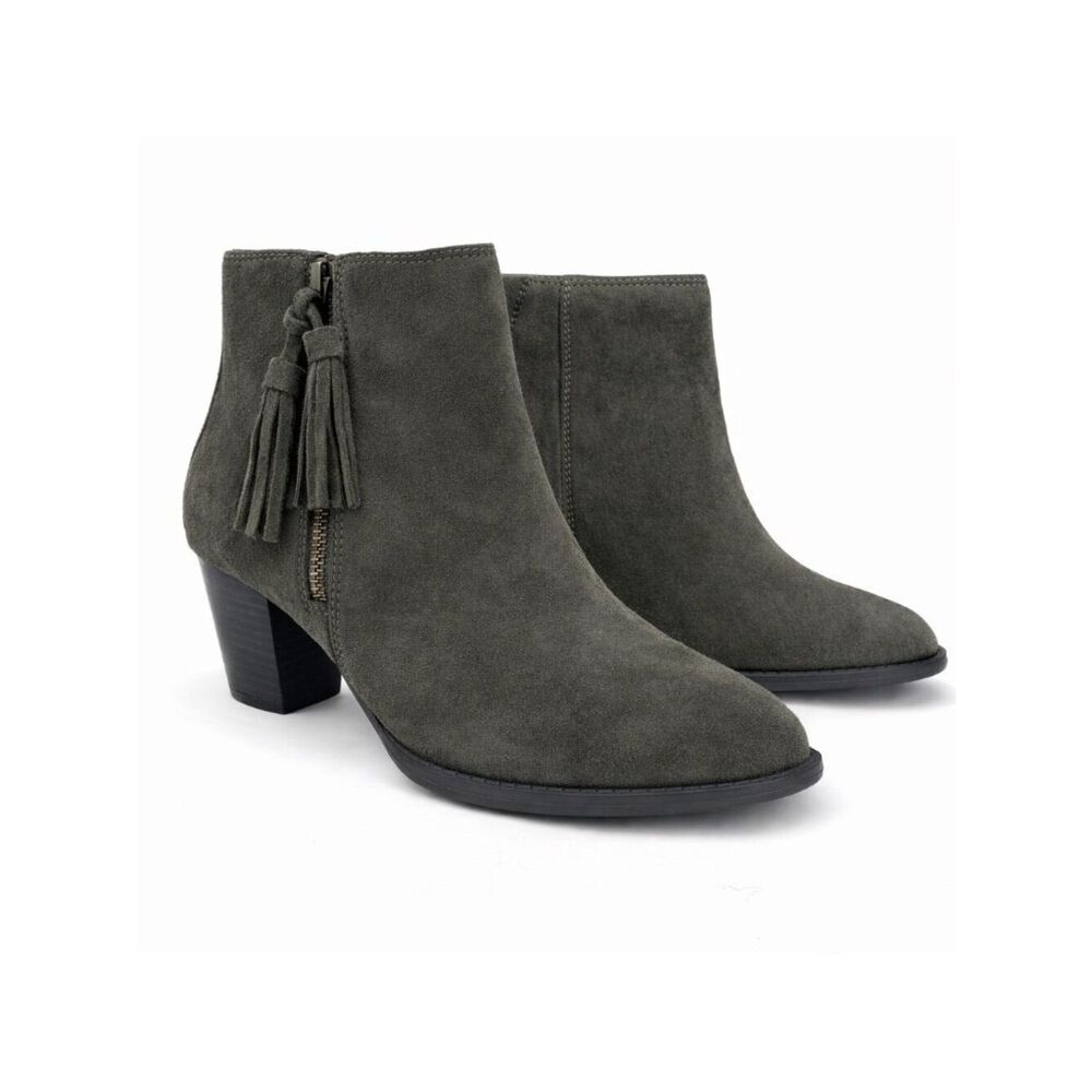 Vionic Madeline Supportive Olive Suede Leather Ankle Bootie Womens 11 EU 43